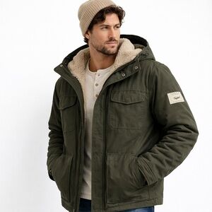 HoodLamb Hemp Parka Jacket Sherpa Lined Size XL Army Green